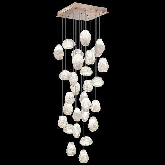30-Inch Clear Quartz Glass Square Pendant Light / Gold