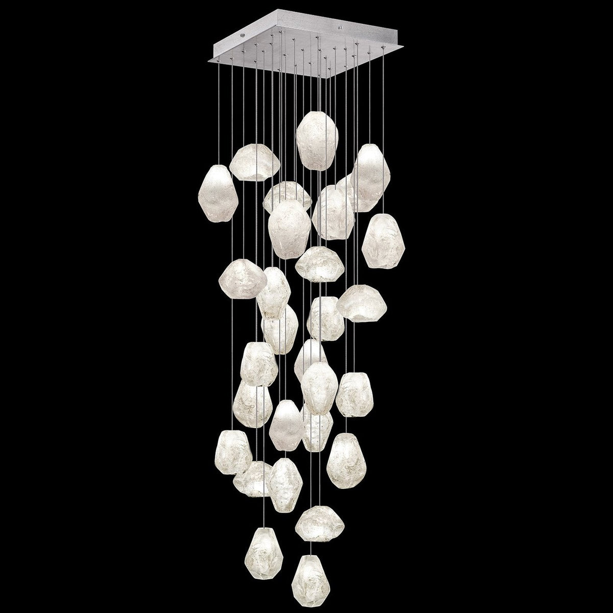 30-Inch Clear Quartz Glass Square Pendant Light / Silver