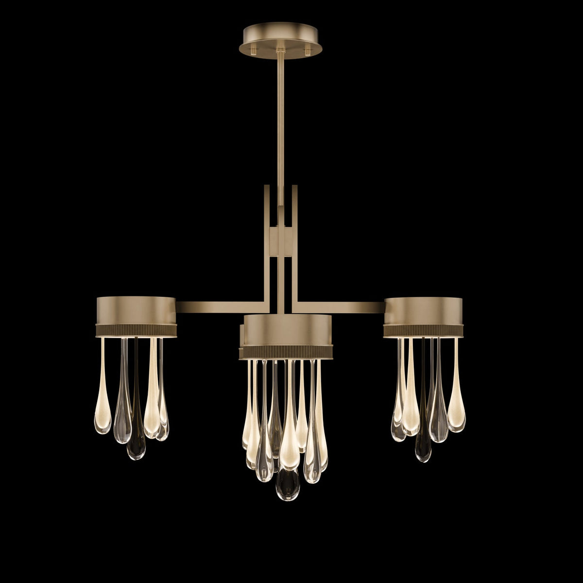 33-Inch Artisan Glass Rain LED Pendant Light / Ombre Bronze/Gold Glass