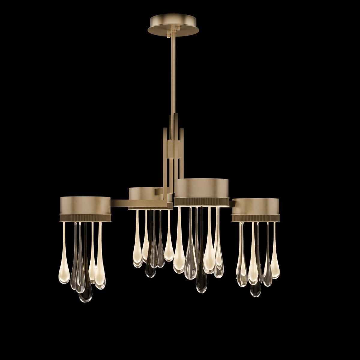 33-Inch Artisan Glass Rain LED Pendant Light / Ombre Silver/Silver Glass