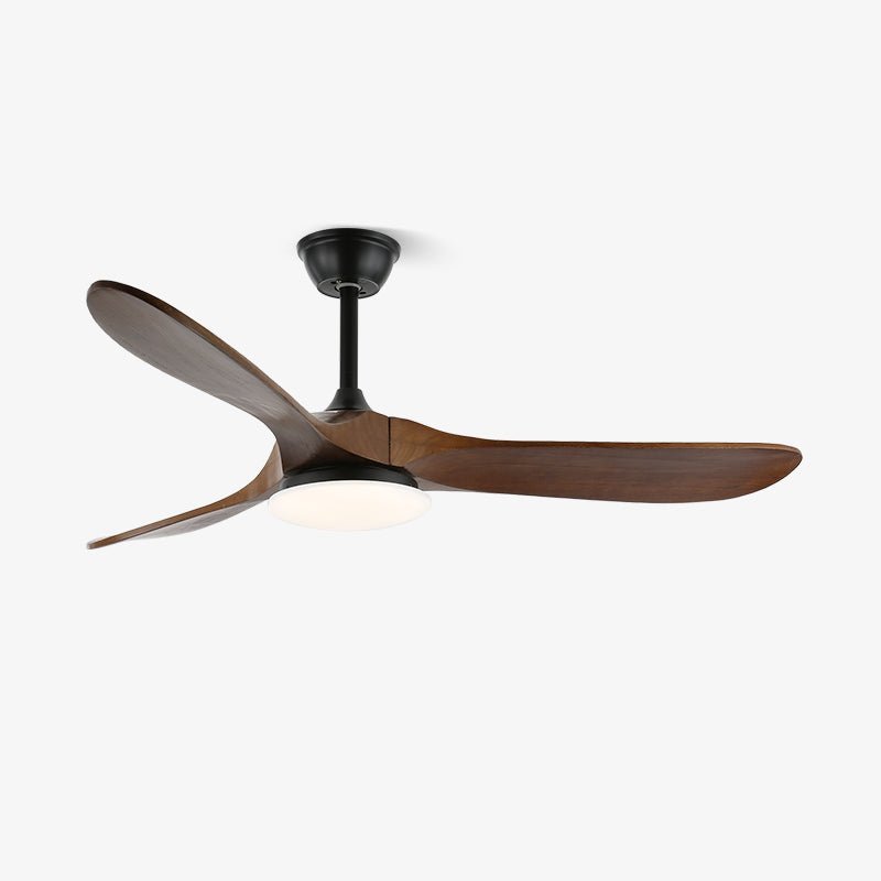 42/52-Inch Wood Blade LED Ceiling Fan Light / ∅ 42″ x H 9.8″ / Model A Walnut Wood Grain & Black / Three-Color Changing Light