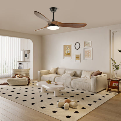 42/52-Inch Wood Blade LED Ceiling Fan Light / ∅ 42″ x H 9.8″ / Model D ABS blades & White / Three-Color Changing Light