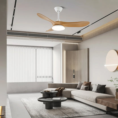 42/52-Inch Wood Blade LED Ceiling Fan Light / ∅ 52″ X H 9.8″ / Model D ABS blades & White / Three-Color Changing Light