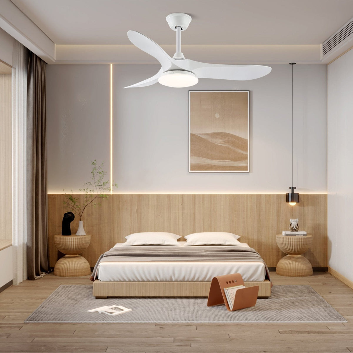 42/52-Inch Wood Blade LED Ceiling Fan Light