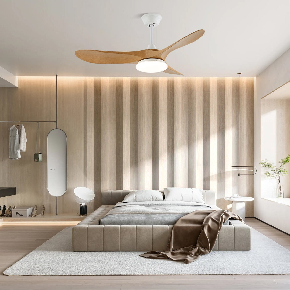42/52-Inch Wood Blade LED Ceiling Fan Light