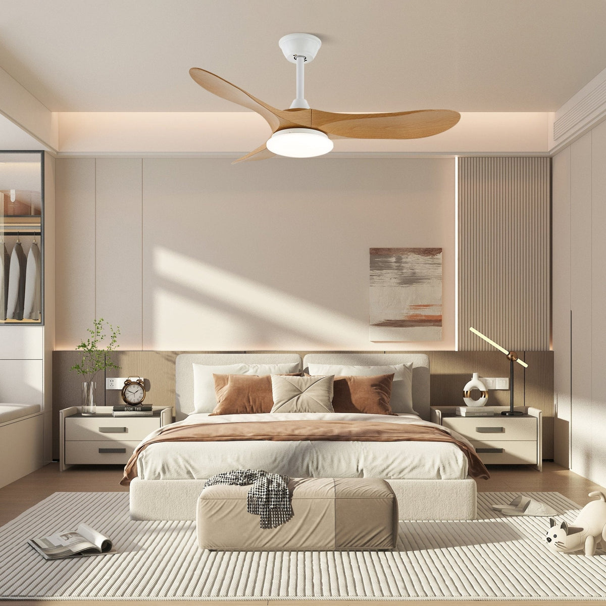 42/52-Inch Wood Blade LED Ceiling Fan Light