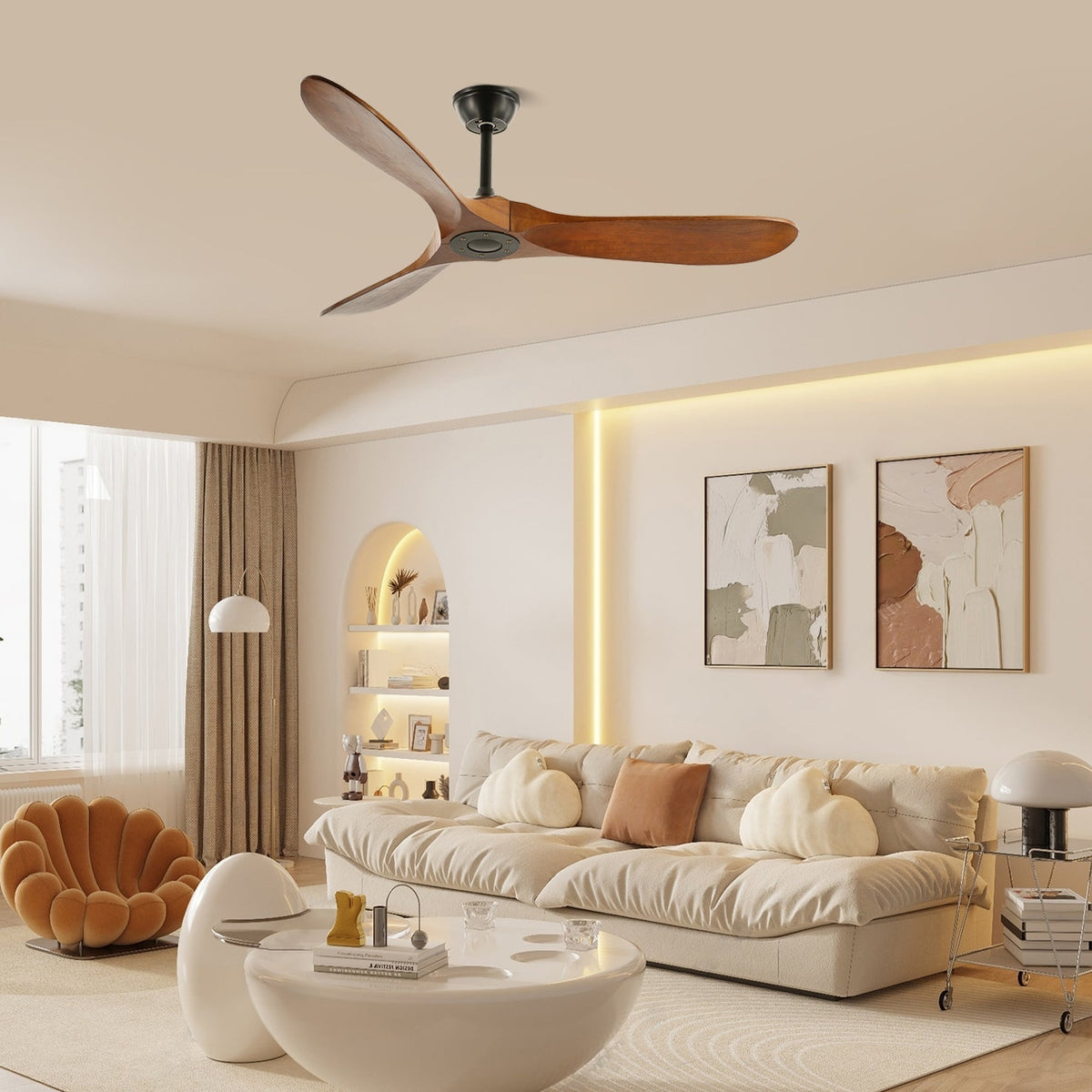 42/52-Inch Wood Blade LED Ceiling Fan Light