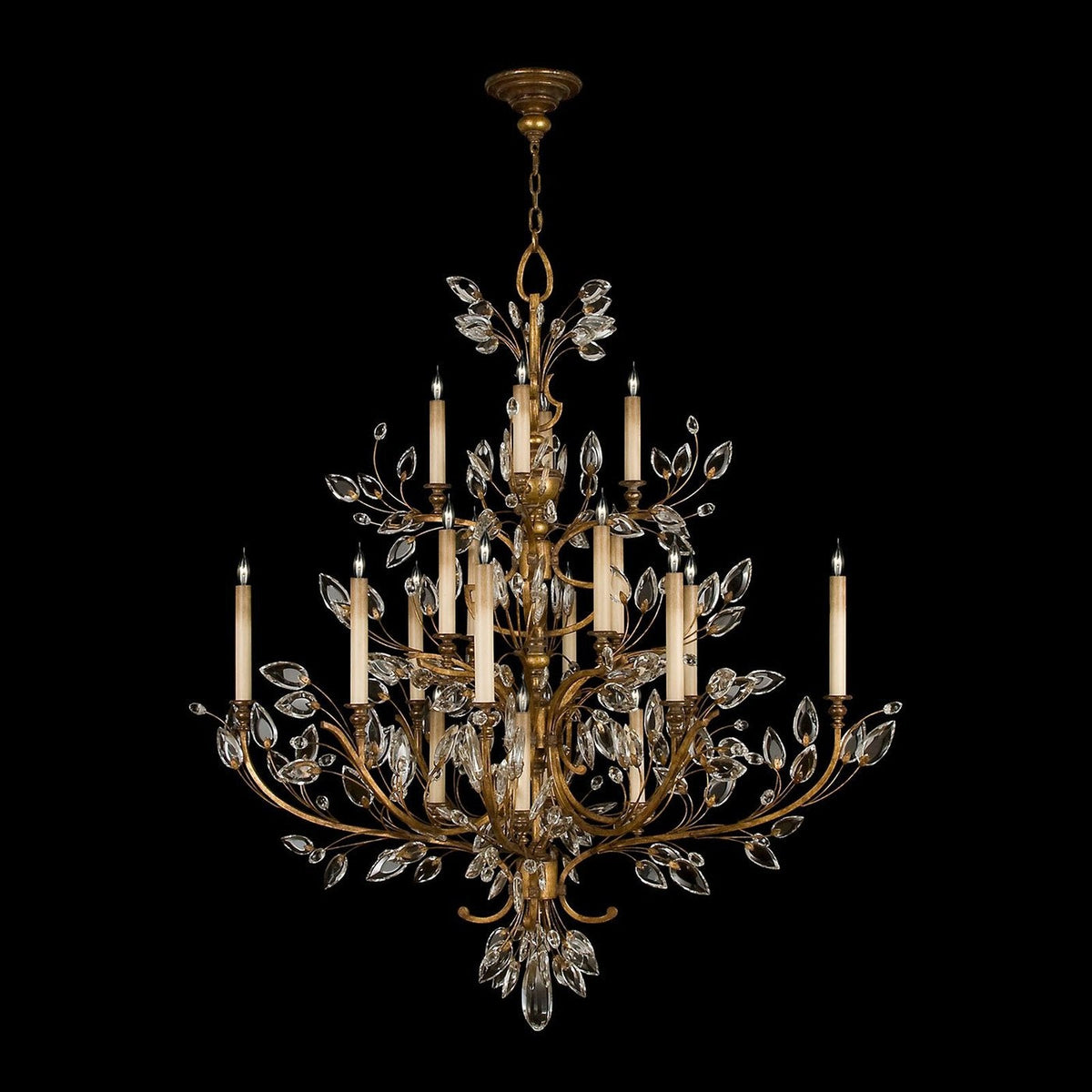 57-Inch Crystal Leaf Round Chandelier / Gold