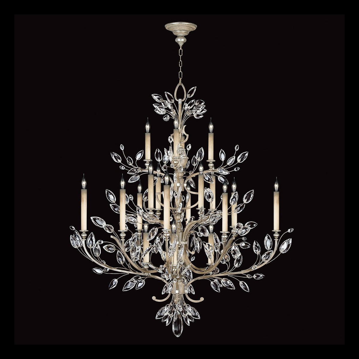57-Inch Crystal Leaf Round Chandelier / Silver Leaf