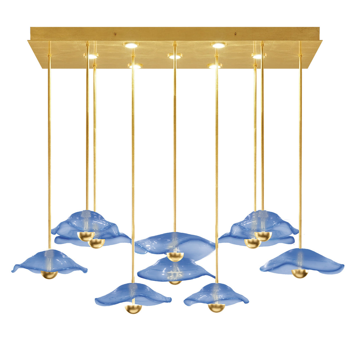 61.75-Inch Studio Glass Rectangular Pendant Light / Gold Leaf/Blue