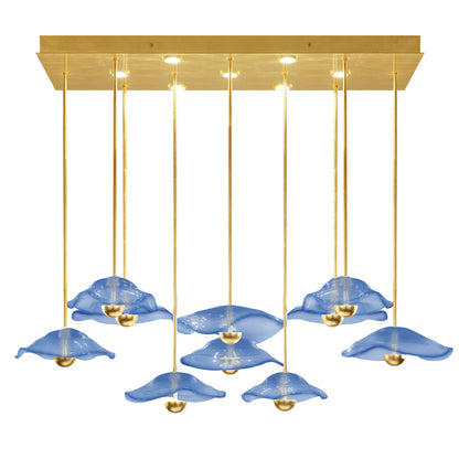 61.75-Inch Studio Glass Rectangular Pendant Light / Gold Leaf/Blue