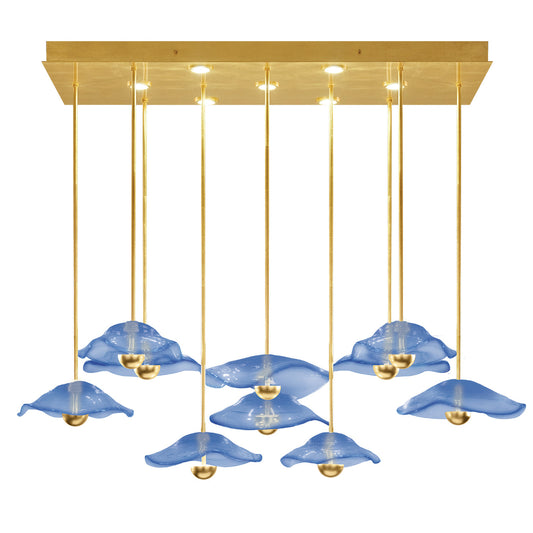 61.75-Inch Studio Glass Rectangular Pendant Light / Gold Leaf/Blue