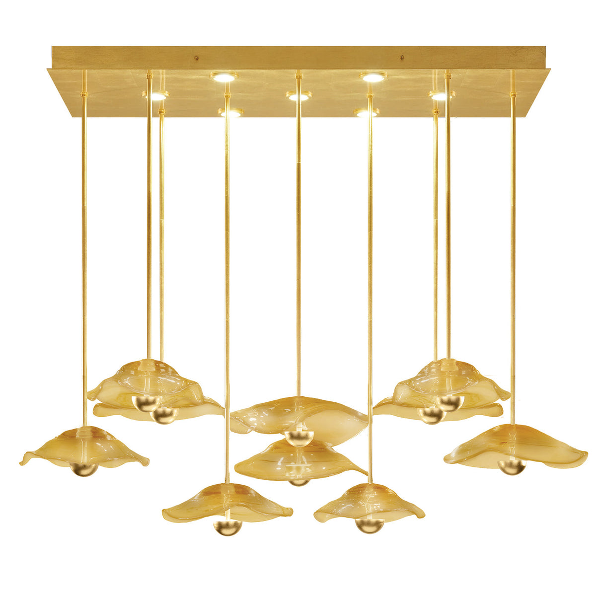 61.75-Inch Studio Glass Rectangular Pendant Light / Gold Leaf/Amber
