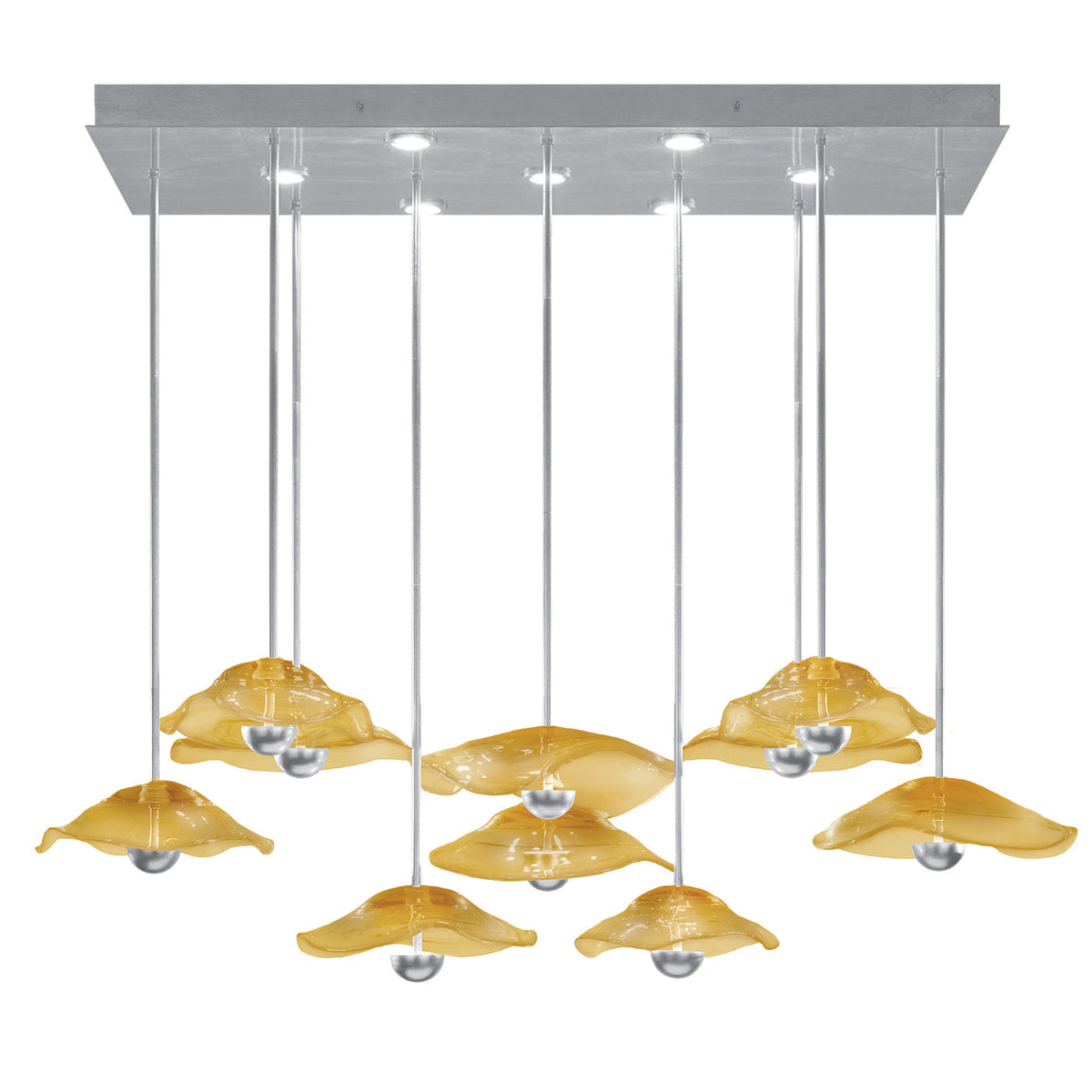 61.75-Inch Studio Glass Rectangular Pendant Light / Silver Leaf/Amber