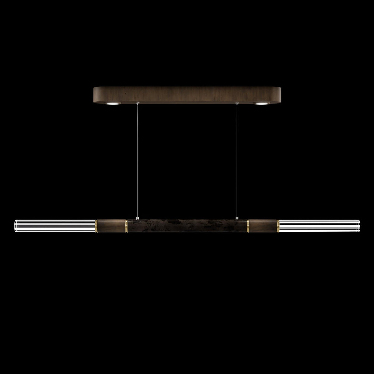 62-Inch Linear Tubular LED Pendant Light / Gold Leaf / Brass / Smoke