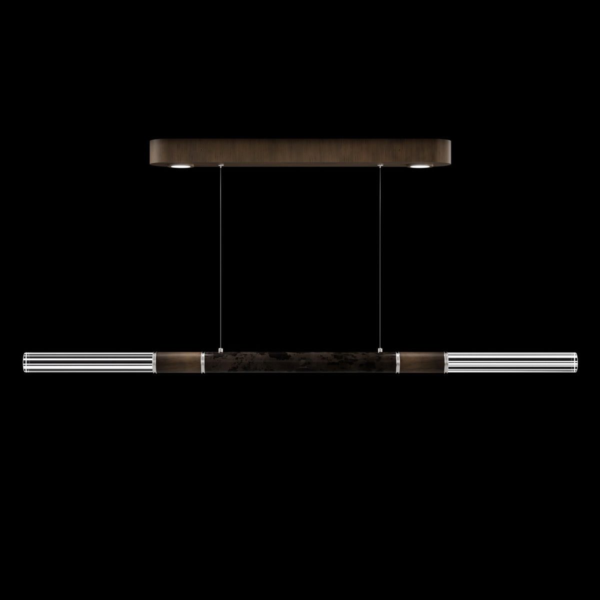 62-Inch Linear Tubular LED Pendant Light / Silver Leaf / Brass / Smoke