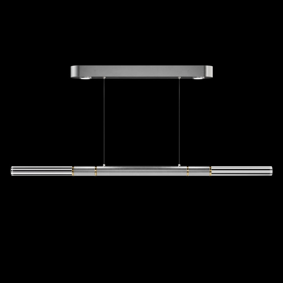 62-Inch Linear Tubular LED Pendant Light / Ombre Silver / Brass / No Skin