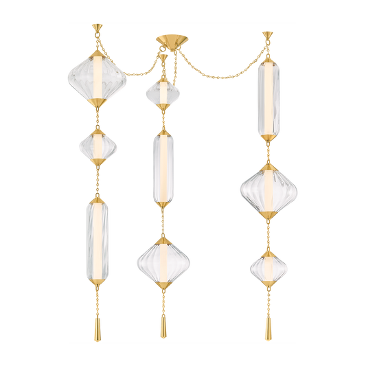 9-Light Ribbed Glass Brass Chandelier / Default Title