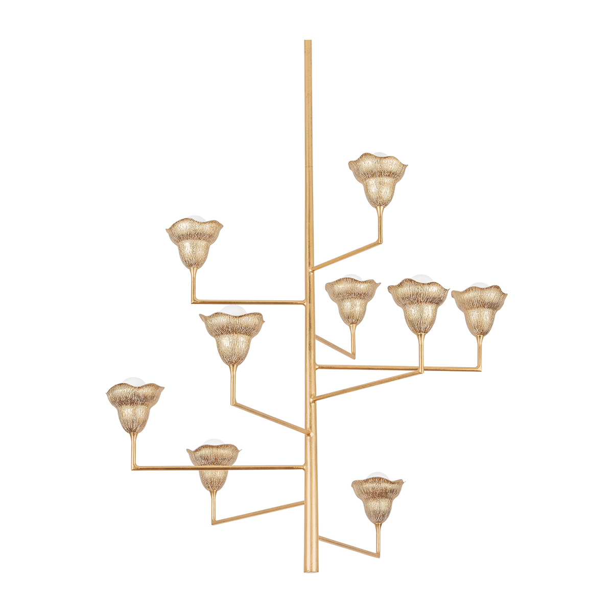9-Light Sculpted Floral Shade Chandelier / Vintage Gold Leaf/Gilded Ivory