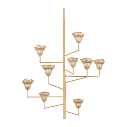 9-Light Sculpted Floral Shade Chandelier / Vintage Gold Leaf/Gilded Ivory
