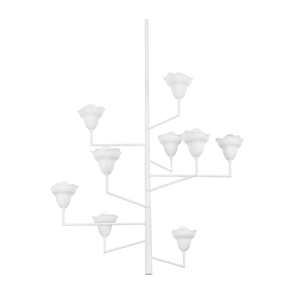 9-Light Sculpted Floral Shade Chandelier / White Plaster