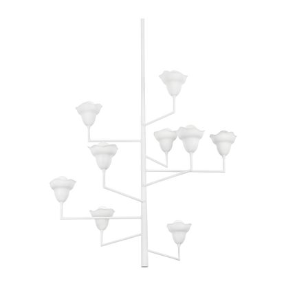 9-Light Sculpted Floral Shade Chandelier / White Plaster