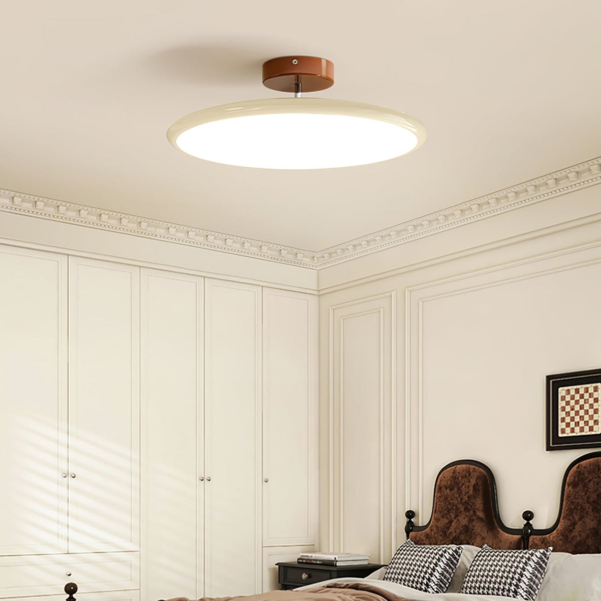 Adjustable Circular LED Ceiling Light / ∅ 15.7″ x H 3.5″ / Beige / Warm Light