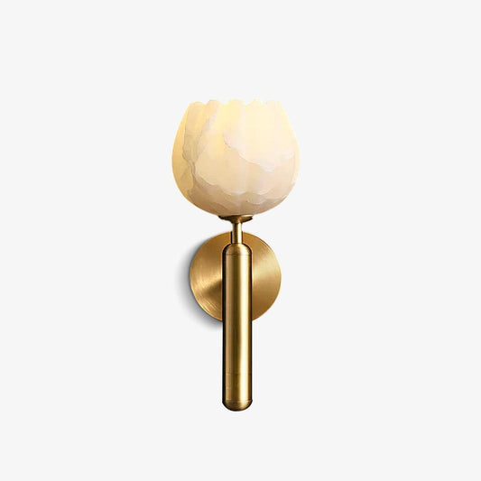 Alabaster Flower Brass Wall Light / ∅ 5.1″ x H 12.2″/ Dia 13cm x H 31cm / Brass