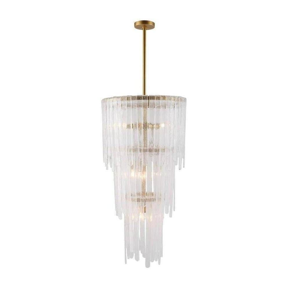 Blue Smoke Glass Waterfall Chandelier / Clear Seedy