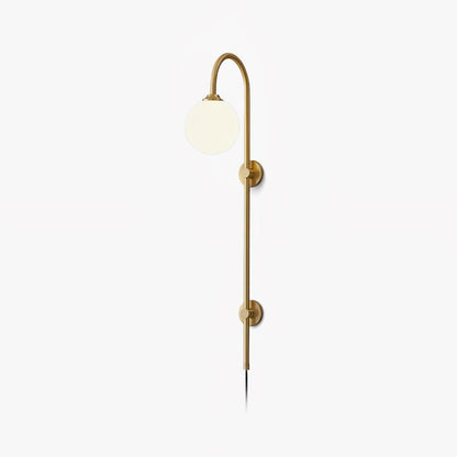 Long Brass Globe Plug-In Wall Light / ∅ 4.7″ x H 23.6″ / Dia 12cm x H 60cm / Gold & White / US Plug