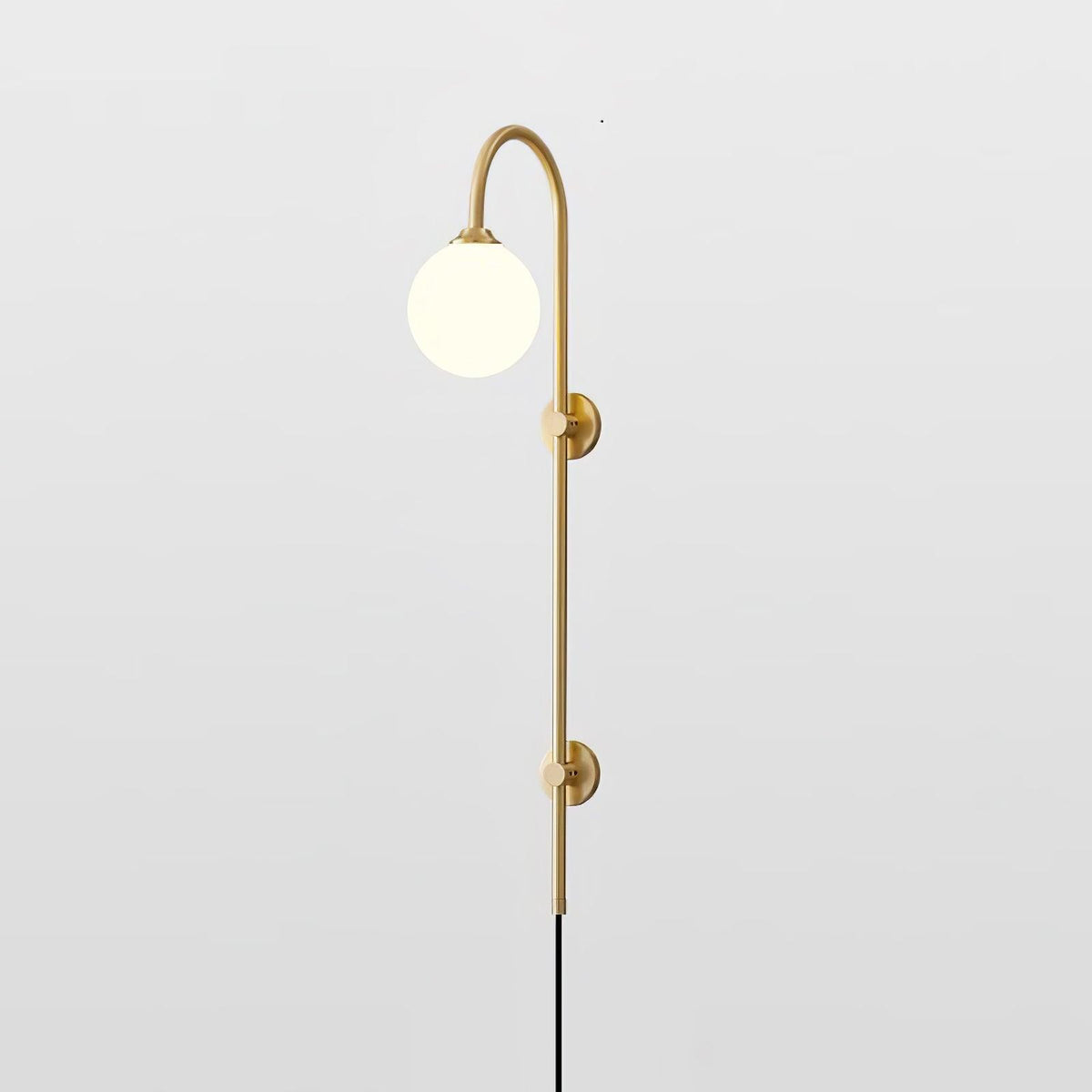 Long Brass Globe Plug-In Wall Light / ∅ 5.9″ x H 47.2″ Set of 2 / Gold & White / UK Plug