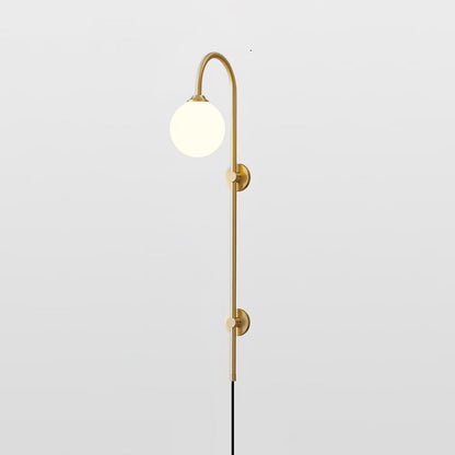 Long Brass Globe Plug-In Wall Light / ∅ 5.9″ x H 47.2″ Set of 2 / Gold & White / UK Plug