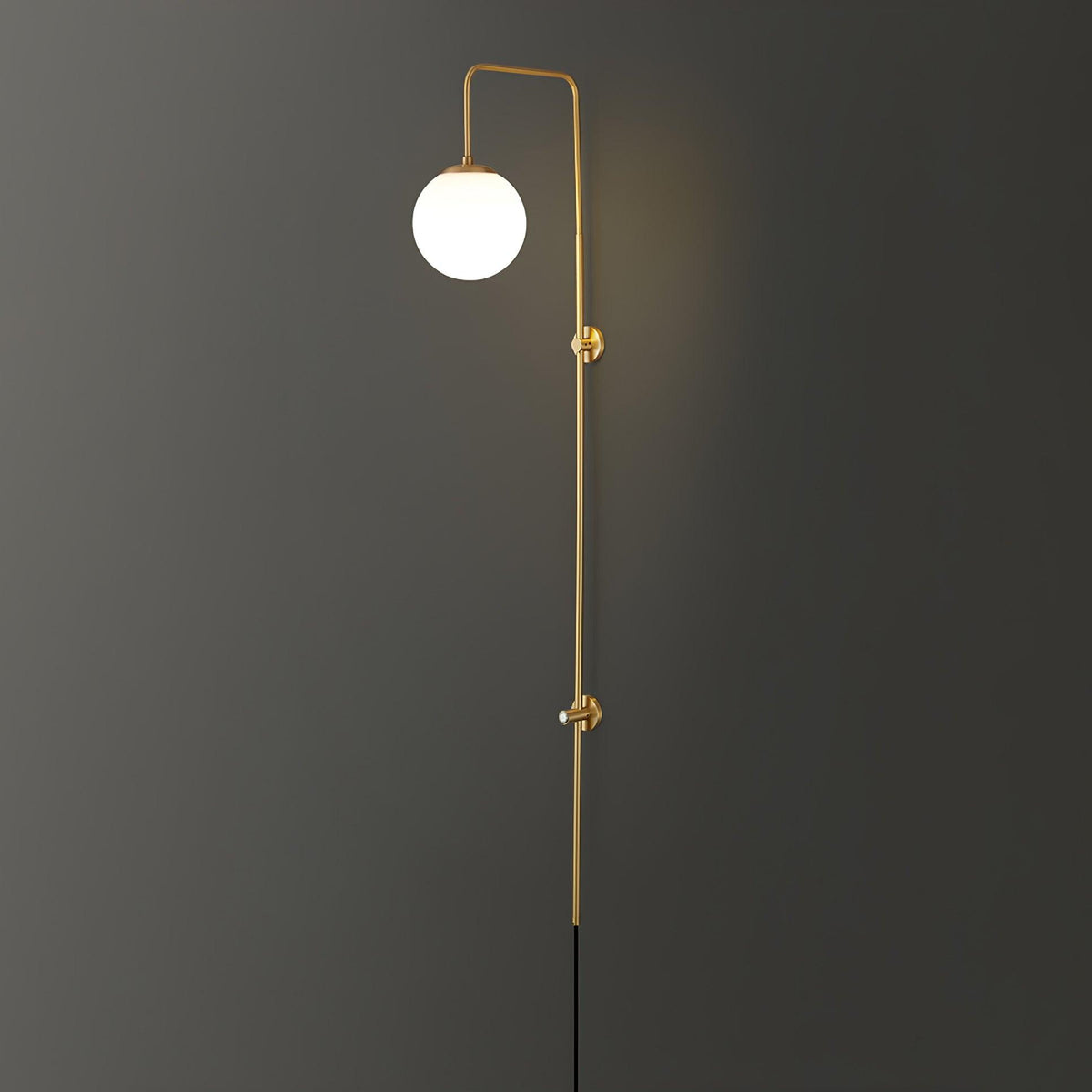 Long Brass Globe Plug-In Wall Light / ∅ 5.9″ x H 47.2″ / Dia 15cm x H 120cm / Gold & White / EU Plug
