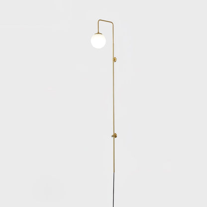 Long Brass Globe Plug-In Wall Light / ∅ 5.9″ x H 47.2″ Set of 2 / Gold & White / EU Plug