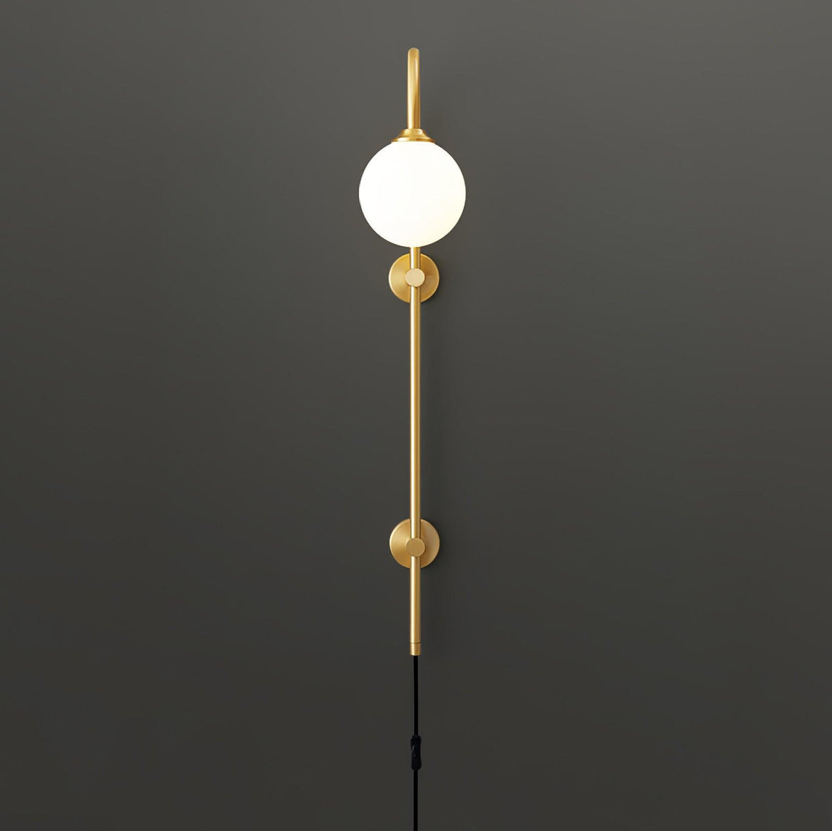 Long Brass Globe Plug-In Wall Light / ∅ 4.7″ x H 23.6″ Set of 2 / Gold & White / US Plug