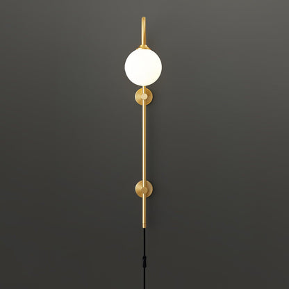 Long Brass Globe Plug-In Wall Light / ∅ 4.7″ x H 23.6″ Set of 2 / Gold & White / US Plug