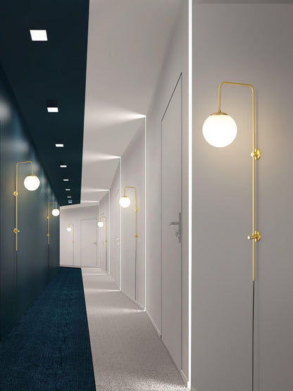 Long Brass Globe Plug-In Wall Light / ∅ 4.7″ x H 23.6″ Set of 2 / Gold & White / UK Plug