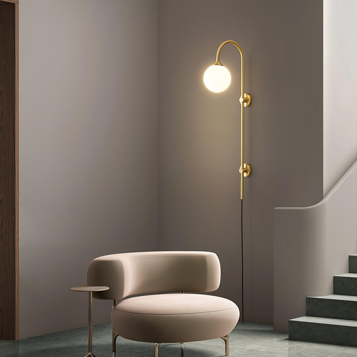 Long Brass Globe Plug-In Wall Light / ∅ 4.7″ x H 23.6″ Set of 2 / Gold & White / EU Plug