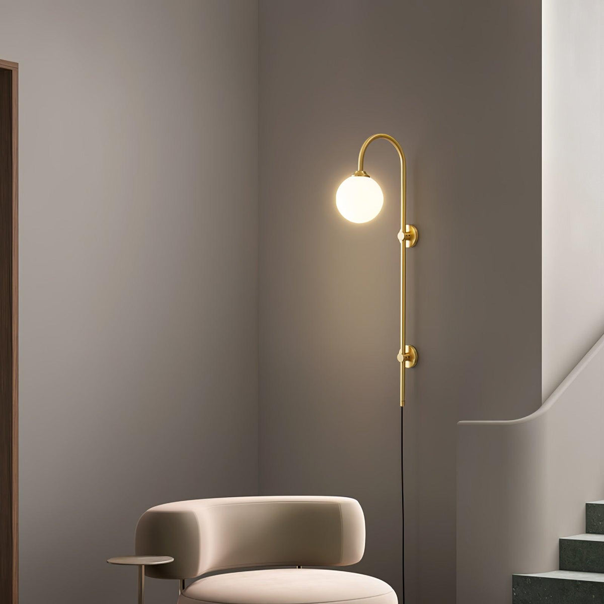 Long Brass Globe Plug-In Wall Light / ∅ 4.7″ x H 23.6″ Set of 2 / Gold & White / AU Plug