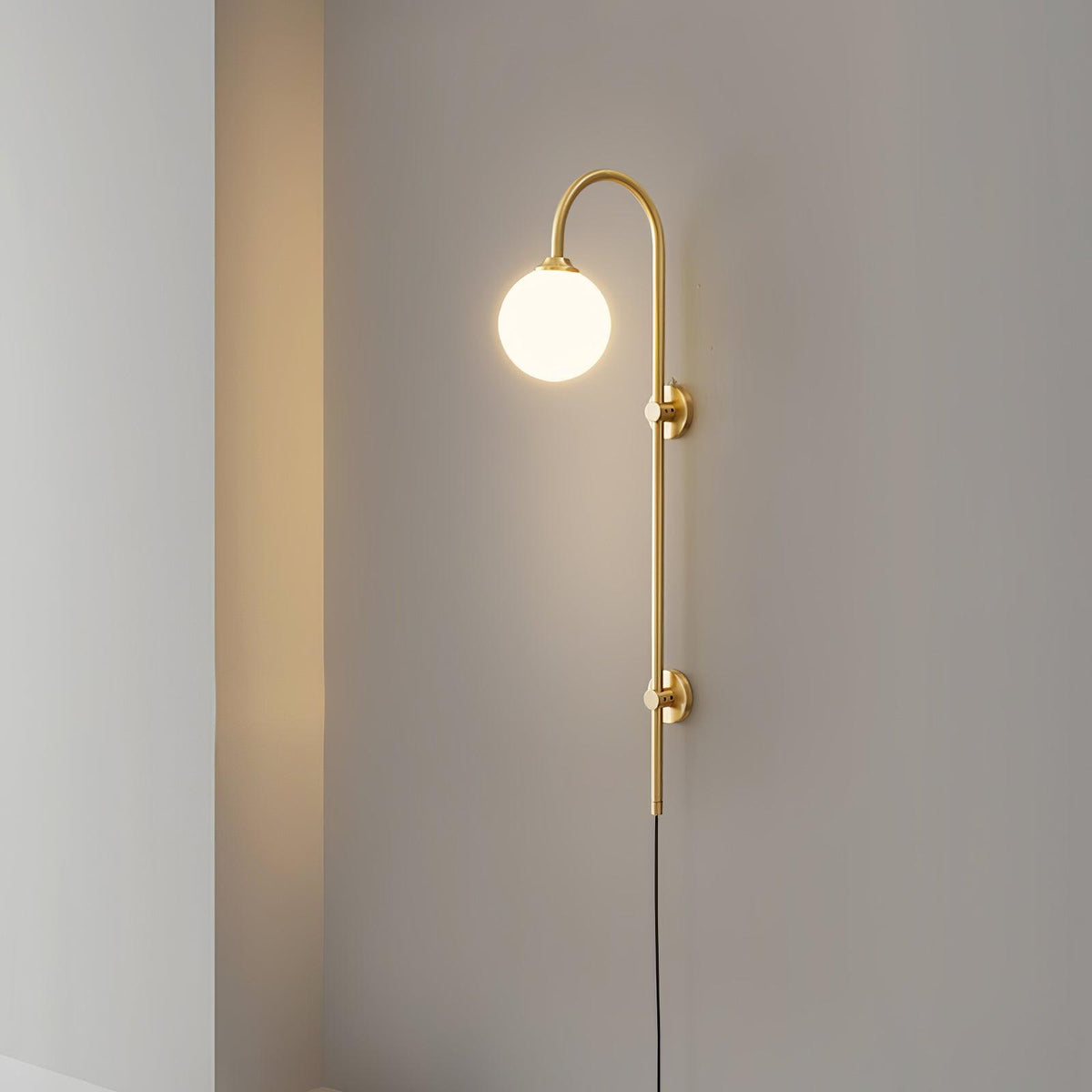 Long Brass Globe Plug-In Wall Light / ∅ 5.9″ x H 35.4″ Set of 2 / Gold & White / US Plug