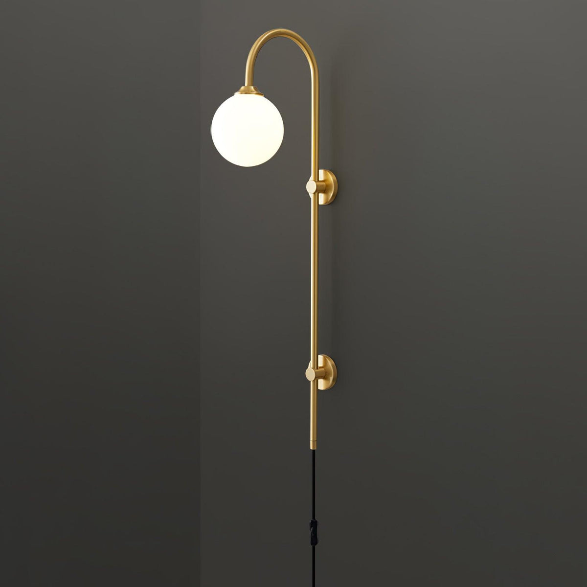 Long Brass Globe Plug-In Wall Light / ∅ 5.9″ x H 35.4″ Set of 2 / Gold & White / UK Plug