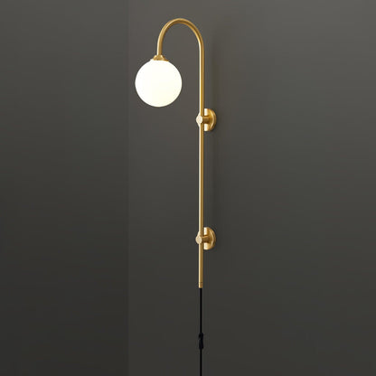Long Brass Globe Plug-In Wall Light / ∅ 5.9″ x H 35.4″ Set of 2 / Gold & White / UK Plug