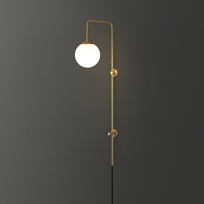 Long Brass Globe Plug-In Wall Light / ∅ 5.9″ x H 35.4″ Set of 2 / Gold & White / EU Plug