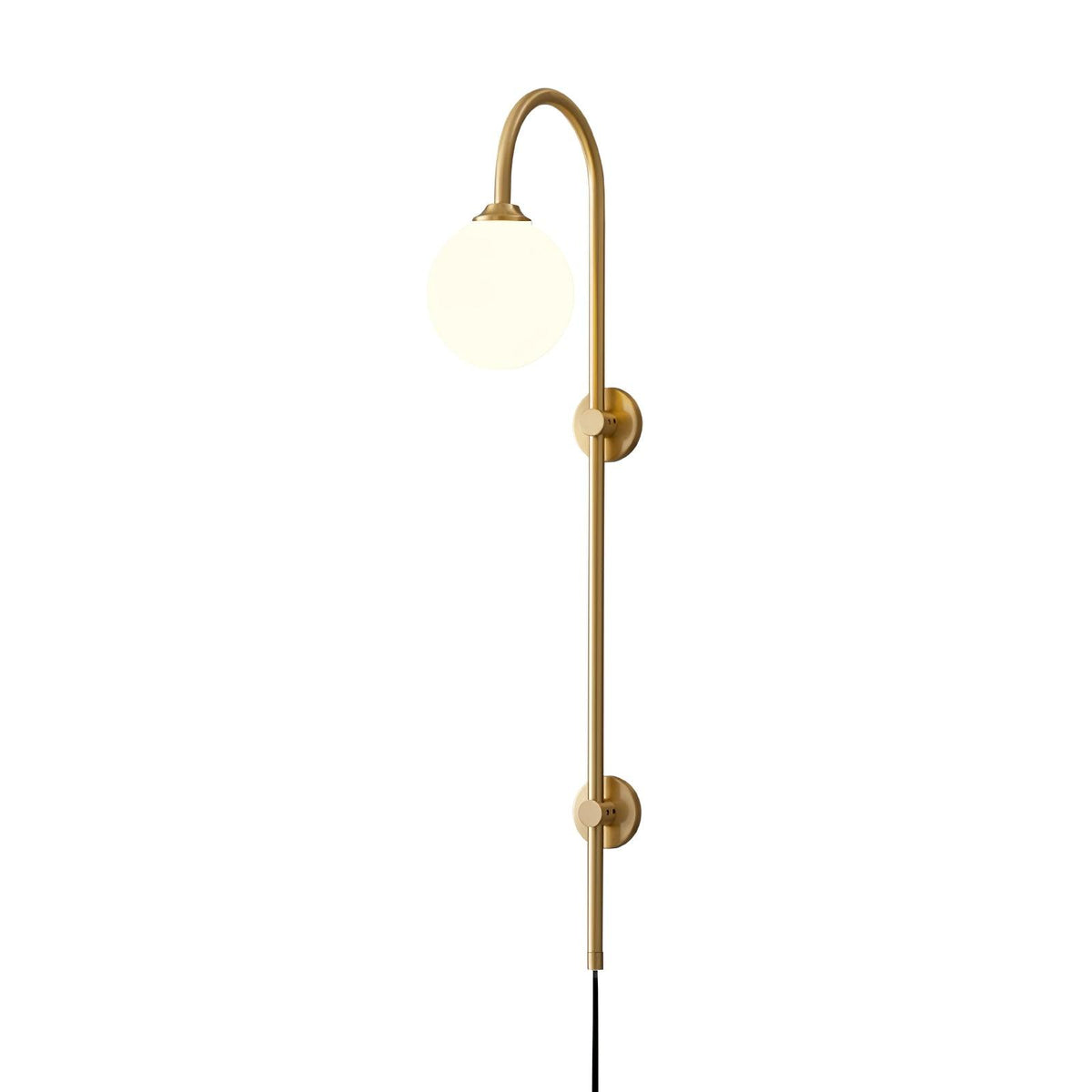 Long Brass Globe Plug-In Wall Light / ∅ 5.9″ x H 63.9″ Set of 2 / Gold & White / UK Plug
