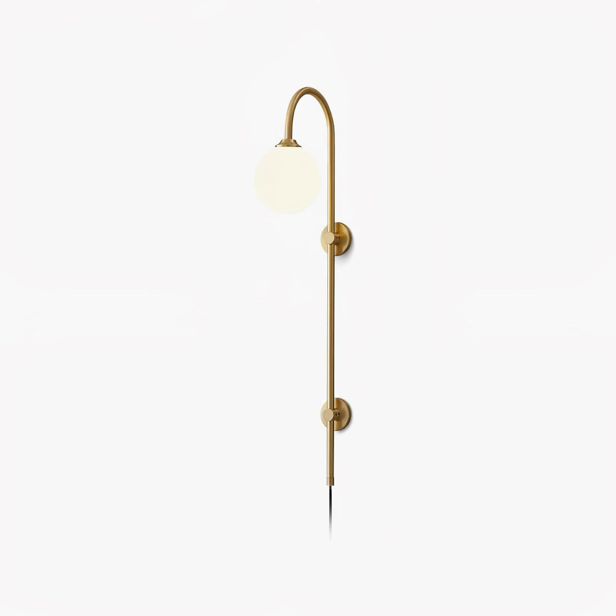 Long Brass Globe Plug-In Wall Light / ∅ 5.9″ x H 63.9″ Set of 2 / Gold & White / EU Plug