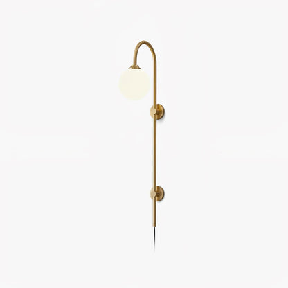 Long Brass Globe Plug-In Wall Light / ∅ 5.9″ x H 63.9″ Set of 2 / Gold & White / EU Plug