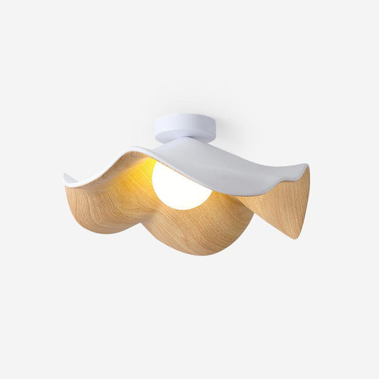 Lotus Leaf Resin Ceiling Light / ∅ 11″ x H 3.9″ / Dia 28cm x H 10cm / White & Wood color