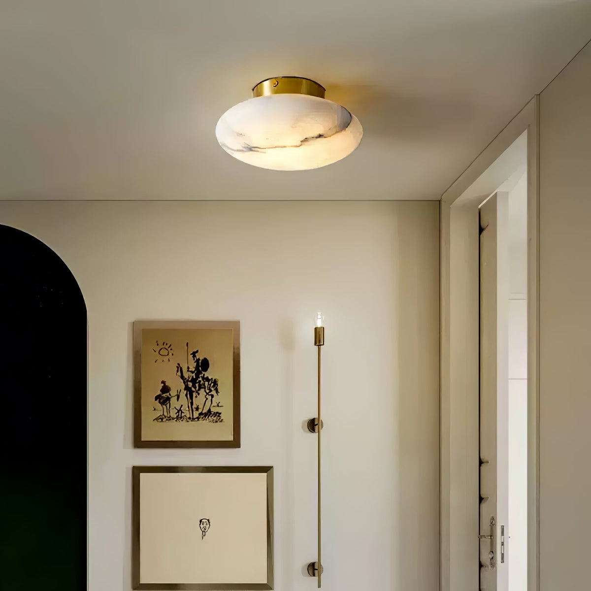 Oval Alabaster Brass LED Ceiling Light
