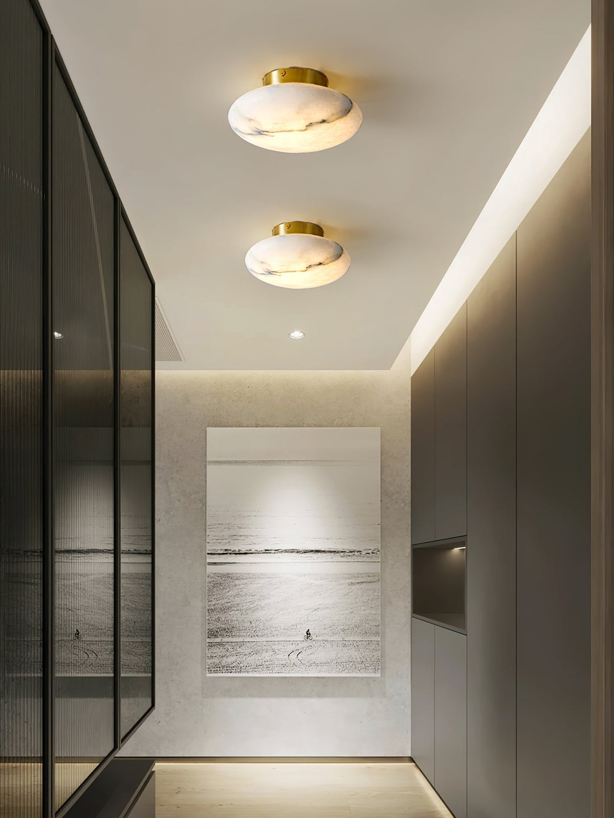 Oval Alabaster Brass LED Ceiling Light