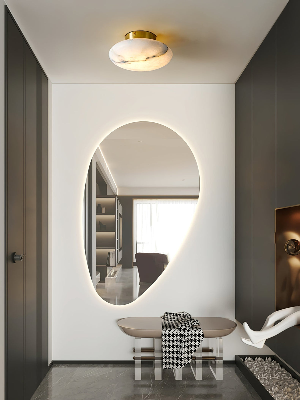 Oval Alabaster Brass LED Ceiling Light